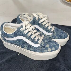 Vans Blue Checkered Sneakers with White Accents